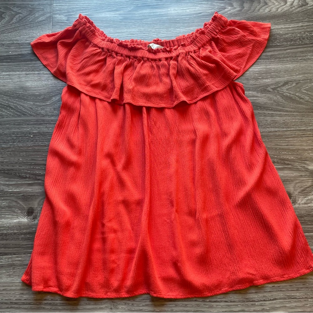 LOFT Red/orange  Off-Shoulder Ruffle Blouse – Flowy Summer Top